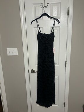 Black Velvet Maxi Slip Dress with Delicate Spaghetti Straps